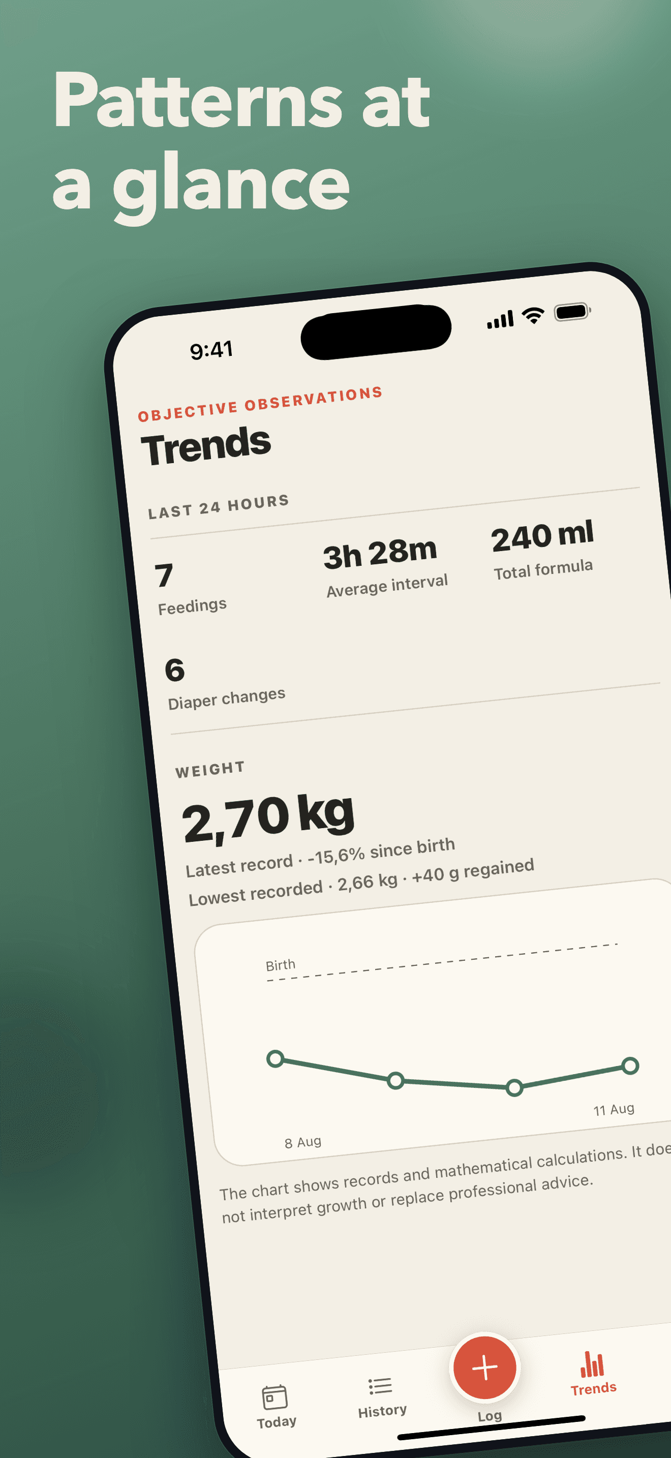 BabyLog app screen 3
